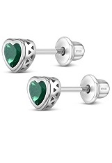 exquisite silver 5mm heart screw back baby May birthstone earrings